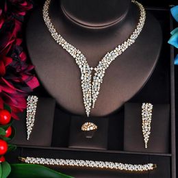 Necklace Earrings Set Fashion Dubai Gold For Women Bridal Wedding Accessories 4 Pcs Ring Bracelet Earring N-707