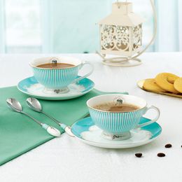 Cups Saucers European Coffee Cup Blue Bone China English Afternoon Tea Set Teacup Party Tazas De Cafe Home Drink Wedding Gift