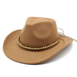 Cowboy Hats Wide Brim Fedora Hat Felt Top Cap Women Men Fedoras Jazz Caps Woman Man Trilby Autumn Winter 10colors