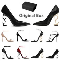 Women luxury high heels dress shoes designer sneakers patent leather Gold Tone triple black nuede womens lady sandals party wedding office pumps sneaker