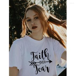 Women's T Shirts Faith Over Fear Letter Print Cotton T-shirt Women Short Sleeve O-Neck Loose Summer Breathable Streetwear Tops