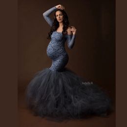 Maternity Dresses Sexy Lace Shoulderless Pregnancy Dress Pography Props Maxi Gown splice Mesh For Po Shoot Clothes 221101
