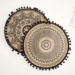 Cotton and Linen Round Place Mats Boho Cotton Woven Macrame Tassels Table Pads for Dining Room Kitchen Decor