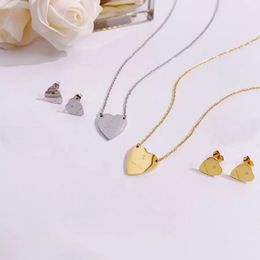 Europe America Fashion Jewelry Sets heart necklace female stainless steel couple 18K gold chain pendant jewelry love stud earrings gift for girlfriend Luxury Logo