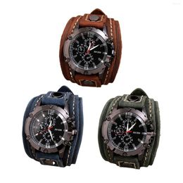 Wristwatches Punk Vintage Wrist Watch Wide PU Leather Strap Band Cuff Roman Numerals Quartz Watches
