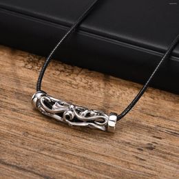 Chains Vintage Silver Color Minimalist Hollow Bar Pendant Black Rope Chain Stainless Steel Necklace Fashion Party Jewerly Gift
