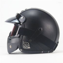 Motorcycle Helmets Open Face Half PU Leather Helmet Moto Vintage Motorbike Headgear Casque Casco