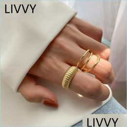 Cluster Rings Cluster Rings Gold Color Three Layers For Women Vintage Strips Engagement Jewelry 2022 Trendcluster Brit22 Drop Deliver Dhfny