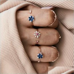 Cluster Rings Cluster Rings Fashion Delicate Colorf Snowflake Open Adjust Pave Shiny Cz Crystal Romantic Bloom Flower Lovely Girl Wo Dhbz6