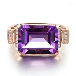 Wedding Rings YONGMAN ROMANTIC 18K Rose Gold Plated Amethyst Engagement Ring Women Jewelry Size 6-10