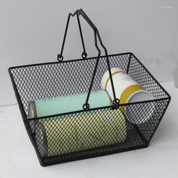 Storage Bags 10pcs Black Cosmetics Baskets Hollowed Out Design Skep With Handle Iron Wire Mesh Shopping Basket