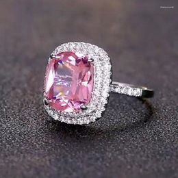 Wedding Rings Fashion Big Pink Cubic Zirconia For Women Romantic Bridal Marriage Ceremony Party Engagement Ring Jewellery