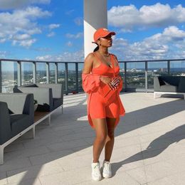 Women's Tracksuits Echoine Orange 3 Piece Set Tracksuit For Women Crop Tank Top Shirt And Shorts Sportwear Streetwear Outfits Autumn