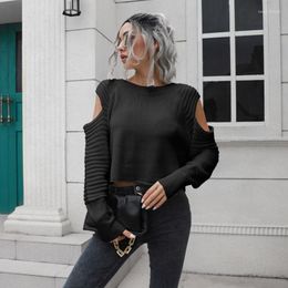 Women's Sweaters Women Long Sleeve O Neck Off The Shoulder Sweater Loose Pullover Streetwear Jumper Elegant Black White Knitted Crop Top