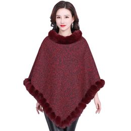 Women's Fur Faux 7 Colours Plus Velvet Warm Pullover 2021 Winter Rex Rabbit Out Streetwear Women Capes Solid Poncho Shawl Scarf Coat T221102