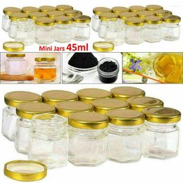 Storage Bottles 12pcs 45ml/60ml Mini Hexagon Glass Jars With Golden Lids 45ml Small Honey Jams Spice Empty Container