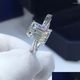 Cluster Rings Cluster Rings Sier 925 Original 2 Emerald Cut Diamond Test Past D Colour Moissanite Wedding Ring Brilliant Gemstone Jew Dhd3O