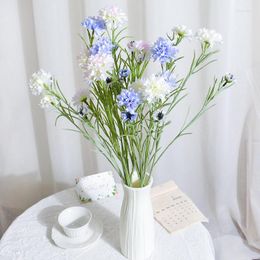 Decorative Flowers Artificial Blue 3 Heads Long Branch Starry Cornflower Fake Flower For Home Decoration Wedding Items