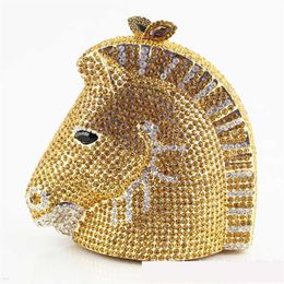 Horse head evening bag Socialite Women Crystal Evening Purse Handbag Formal Dinner Bridal Wedding Party Diamond clutch wallet295H