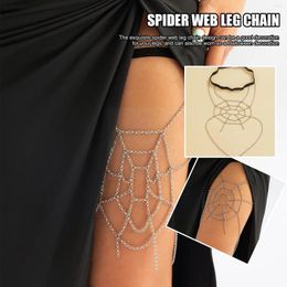 Anklets Sexy Geometric Metal Thigh Chain Spider Web Multi-layer Leg For Women Girl Elastic Bracelet Party Body Jewelry C7O1