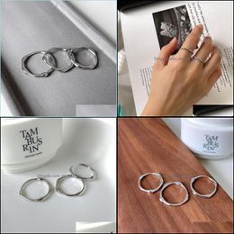 Cluster Rings Cluster Rings 1Pc Simple Authentic S925 Sterling Sier Fine Jewellery Liquidation Ring Irregar Wave Adjust Cj1548Cluster Dhcnj