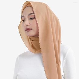 Ethnic Clothing Plain Embroidered Scarf Chiffon Hijabs For Women Solid Color Shawl Wrap Muslim Woman Hijab Scallop Embroidery Headscarf