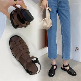 Sandals Women French Vintage Roman For 2022 Flat Low Heel Summer Mary Jane Fashion Shoes Womens