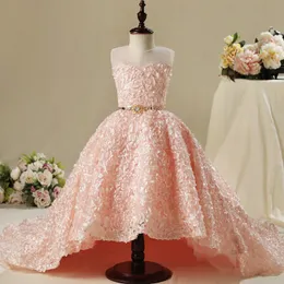 Flower Girls' Dresses Sequin gold rose Baby Velvet beaded sequined Flowers Dress luxury sweep train Dresses Bow Puffy First Communion Christmas birthday gown