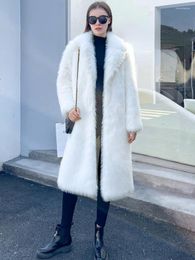 Women's Fur Luxury Faux Long Coats Women 2022 Winter Turn-down Collar Thick Warm Jackets White Black Pink Overcoats Coat