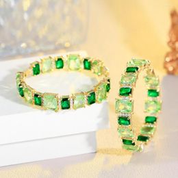 Hoop Earrings ThreeGraces Luxury Green Cubic Zirconia Gold Color Big Circle Round For Women Fashion Party Costume Jewelry ER940
