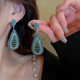 Dangle & Chandelier New Shiny Colourful Rhinestone Drop Earrings For Women Long Tassel Crystal Dangle Earring Brincos Weddings Fashion Jewellery Gifts