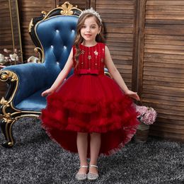 Elegant New Flower Girl Dresses Princess High Low A Line Ruffles Tulle Children Wedding Gown Kids Birthday Party Dress Vestido Wear FS7804