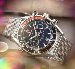 Top Brand Mens Two Eyes Stopwatch Watches 43mm Five Arrow Pins Designer Clock Stainless Steel Mesh Belt Quartz calendar display Luminous Luxury Popular wristwatch