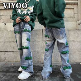 Jeans da uomo Streetwear High Street Ricamo da uomo Moda Vintage Y2K Abbigliamento Jeans Pantaloni larghi dritti Uomo Pantaloni Harajuku Adolescenti T221102