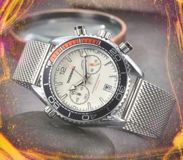 Popular Selling Men Watch Stopwatch Five Arrown Pins Full Stainless Steel Mesh Belt good looking Quartz Movement luminous Table Wristwatch Relogio Masculino