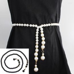 Belts Fashion Long Rhinestone Pearl Belt Chain Wedding Waist Rope For Bride Dresses Laides Female Luxury Ceinture Femme