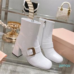 Thick Heel Square Toe Ankle Boots Casual Fashion Boot Patent Leather Smooth Surface Versatile Women