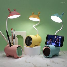 Table Lamps Creative Antler Lamp Pen Holder Makeup Mirror LED Reading Desk Touch Switch USB Charging Night Light