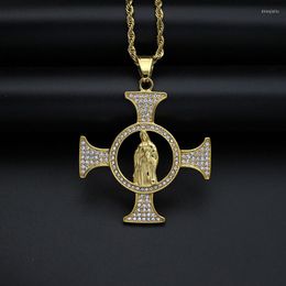 Pendant Necklaces Hip Hop Bling Gold Colour Stainless Steel Virgin Mary Cross Pendants For Men Rapper Jewellery Drop