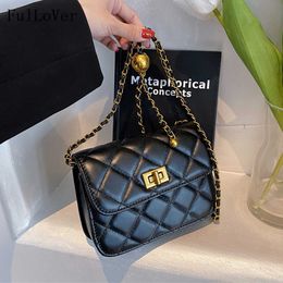 Bag 2022 New Female Diamond Golden Ball Chain Solid Colour Square Messenger s Pu Leather Famous Brand Charm s Y2211