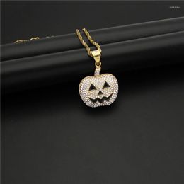 Pendant Necklaces 2022 Fashion Halloween Jewellery Hip Hop Iced Pumpkin Devil Necklace Party Diamond Stainless Steel