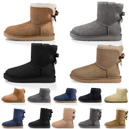 Women Fashion Designer Snow Boots Top Fur Suede Australia Australians Booties With Bowtie Ankle Boot Chestnut Khaki Brown Black Blue Platform Trainers Sneakers