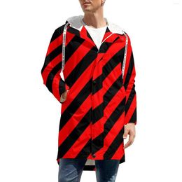 Men's Trench Coats Diagonal Striped Windbreak Men Albania National Flag Outdoor Thick Vintage Print Winter Jackets Casual Big Size 5XL 6XL