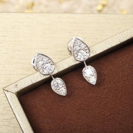 Stud Earrings 2022 Pure 925 Sterling Silver Water Drop Full Diamond White Gold Mini Cute Design Fine