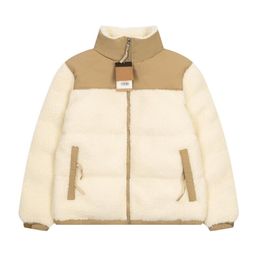 2022 Inverno Lana di agnello Splice Giù Giacche di cotone Mens Women Fashion Designer Puffer Jacket Cappotto con lettere Ricamo 3 colori Parka caldo Abbigliamento M-3XL