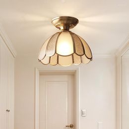 Pendant Lamps European Style Copper Small Ceiling Lamp Creative Fashion Solder Glass Light Room Balcony Entrance Chandelier