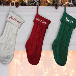 Christmas Decorations Personalised Stockings Monogrammed Cable Knit With LED Lights