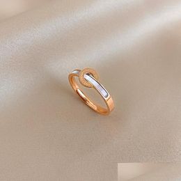 Cluster Rings Cluster Rings Korean Fashion Jewellery Exquisite Titanium Steel Shell Simple Round Ring Elegant Womens Daily Work Access Dhxob