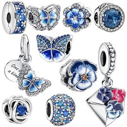 Nowy popularny 100�5 srebrny urok trzy -kloorowy urok Motyl Pendant Pandora Bransoletka Kobiety DIY JEINDY Prezent biżuterii