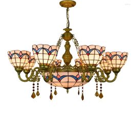 Chandeliers 8 Heads Chandelier Stained Glass Big Magnolia Colourful Style Pendant Lamp For Lobby Living Room Restaurant Bar